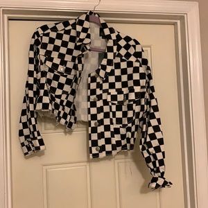 Checkered jean jacket